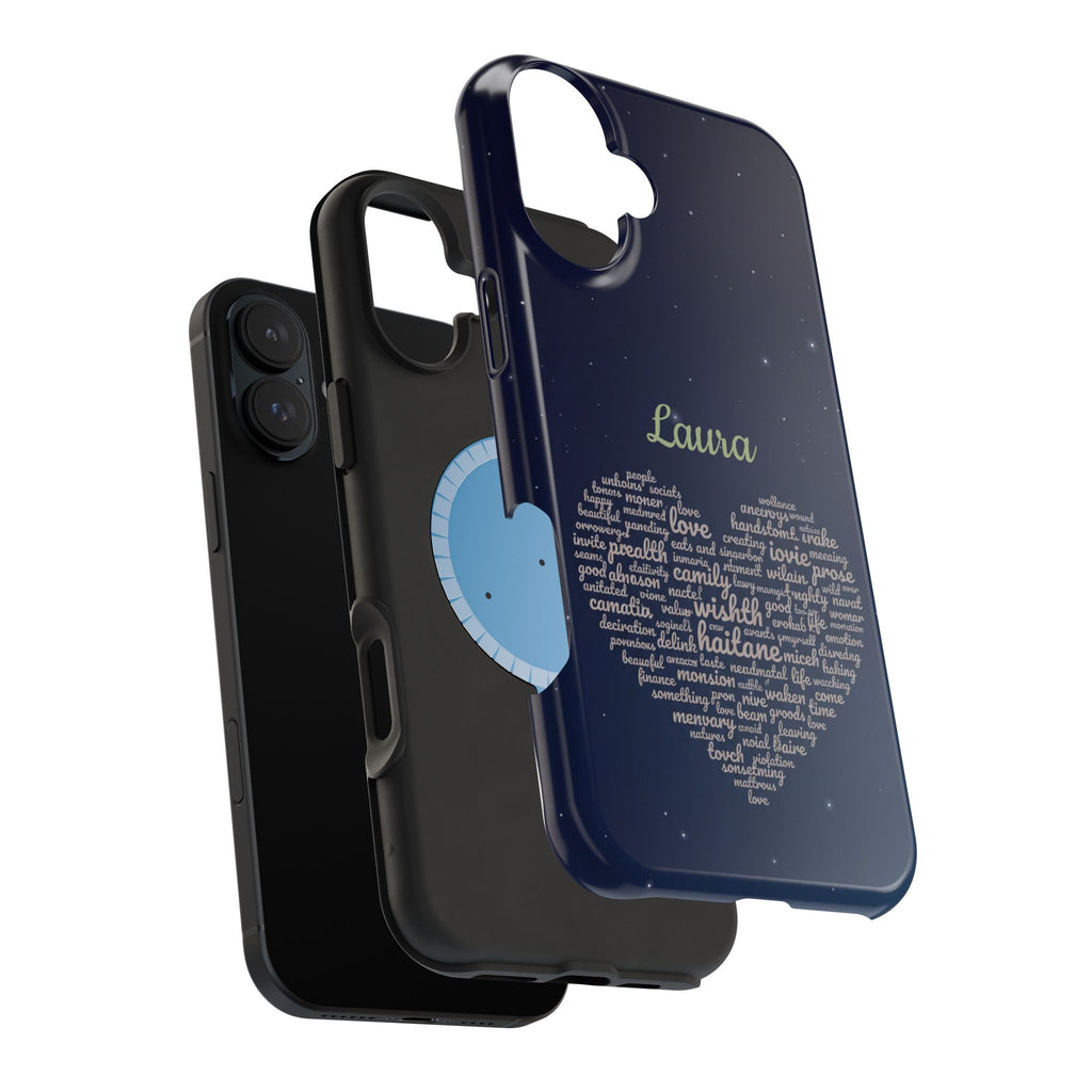Personalized Teacher Heart Word Art Phone Case — Navy Wireless Charging Cover