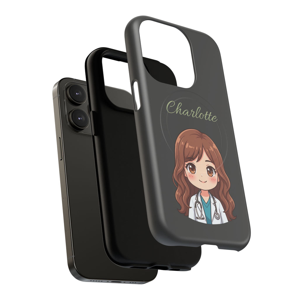 Personalized Tough Magnetic Phone Case | With Custom Name – Cute Illustrated Nurse Character Case for iPhones