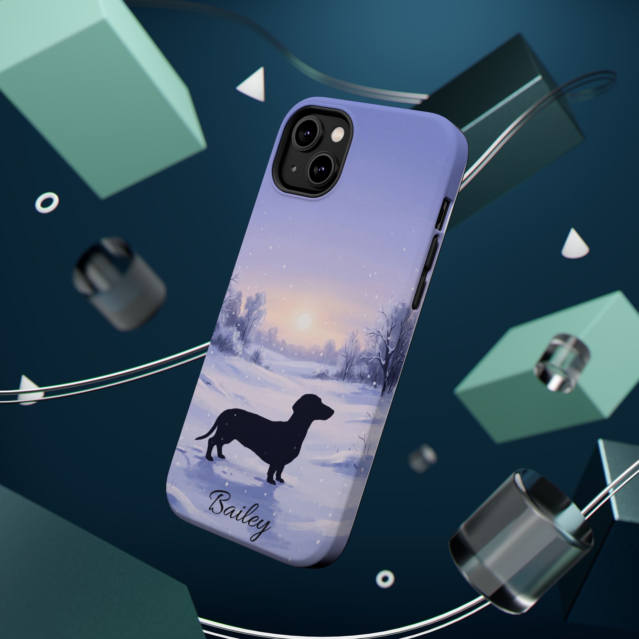 Personalized Dachshund Winter Snow Phone Case — Wireless Charging Cover