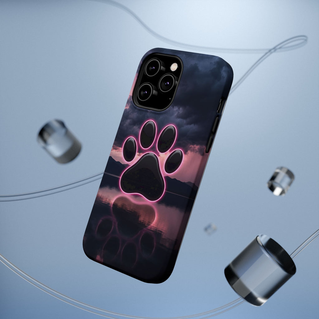 Neon Paw Print Phone Case — Impact-Resistant Wireless Charging Cover