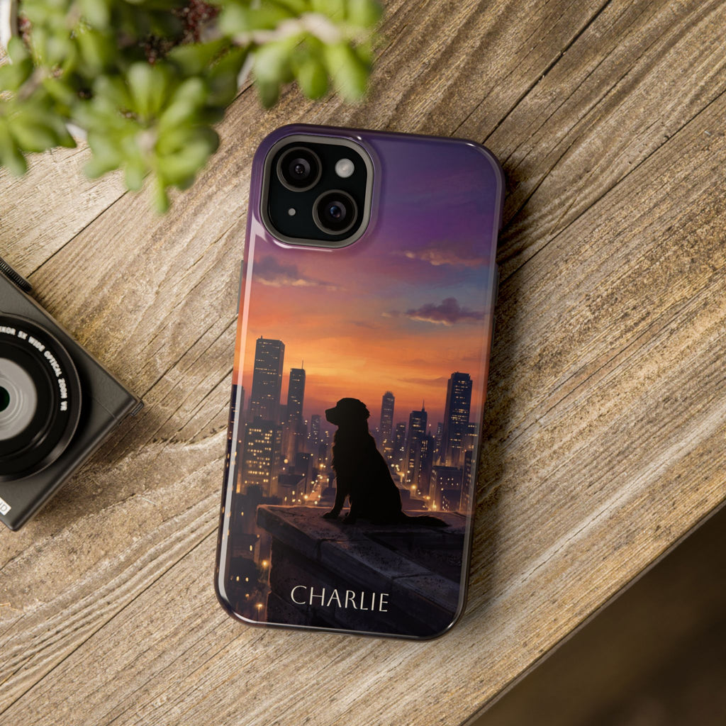 Personalized Golden Retriever City Skyline Phone Case — Wireless Charging Cover