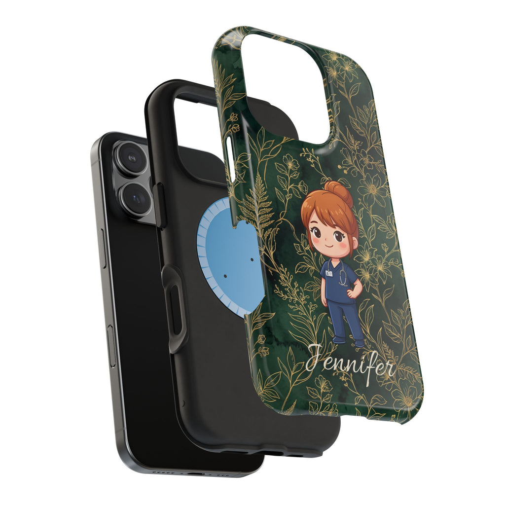 Personalized Nurse Botanical Phone Case — Impact-Resistant Wireless Charging Cover