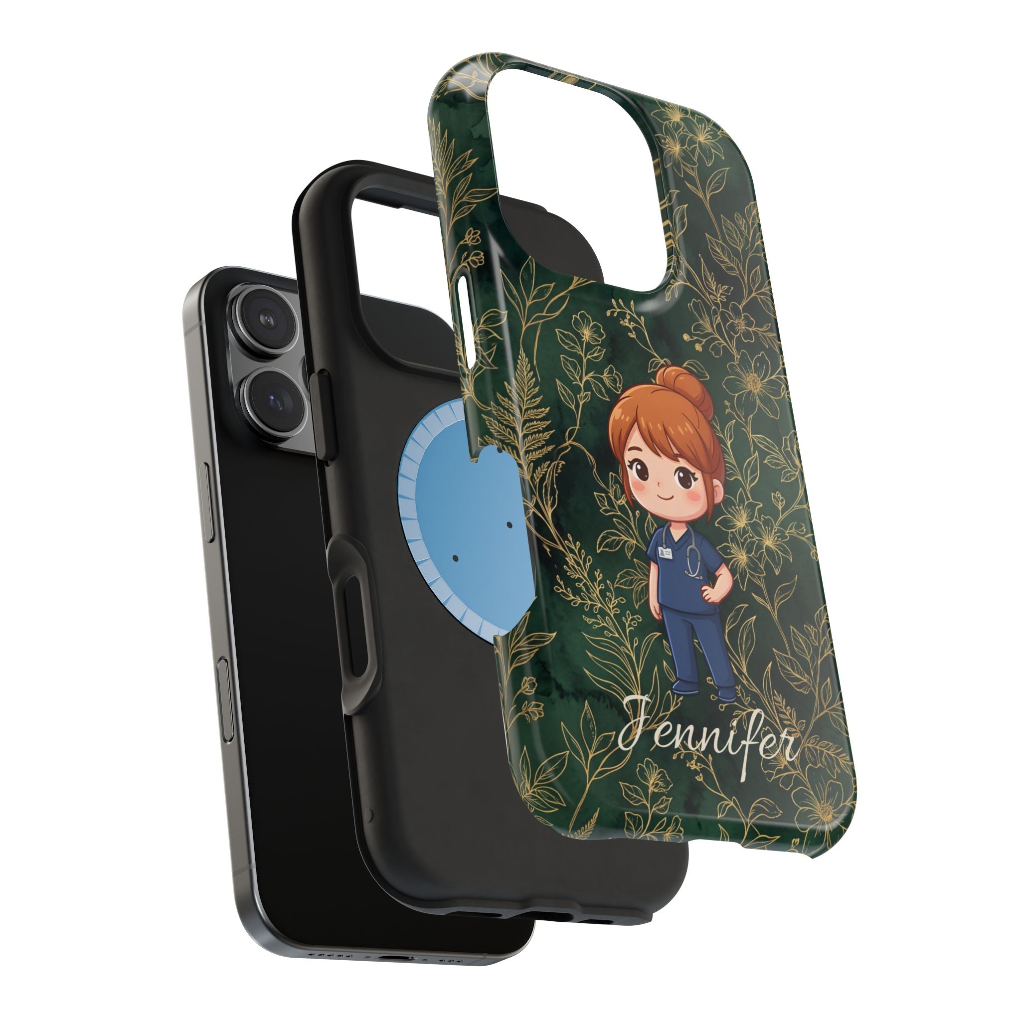 Personalized Nurse Botanical Phone Case — Impact-Resistant Wireless Charging Cover