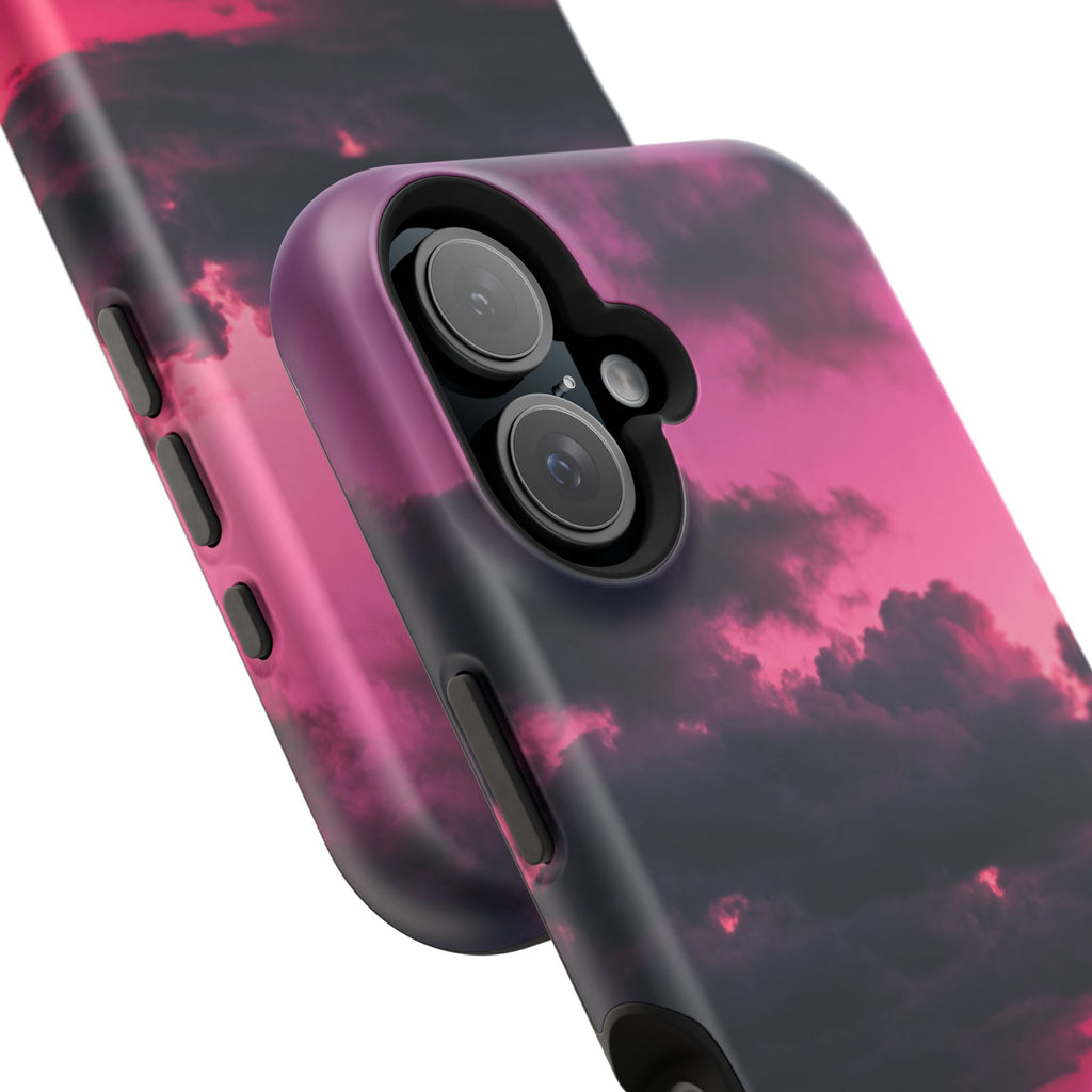 iPhone & Samsung Magnetic Impact-Resistant Phone Case — Pink Twilight Cloud with Paw Print