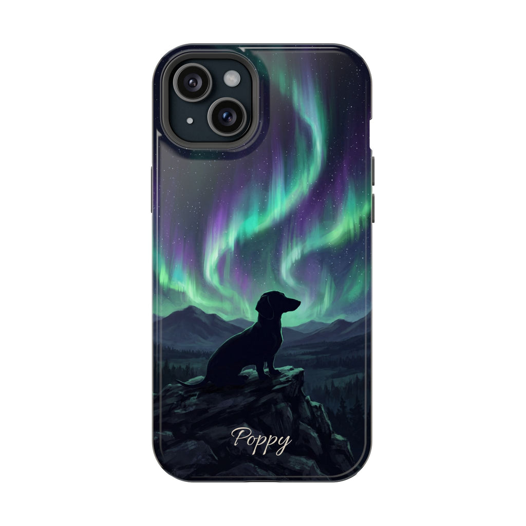 Personalized Dachshund Northern Lights Phone Case — Wireless Charging Cover