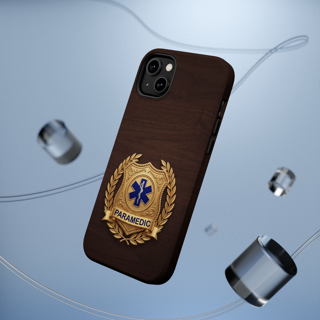 Gold Paramedic Laurel Badge Wood Phone Case — Magnetic Wireless Charging Cover