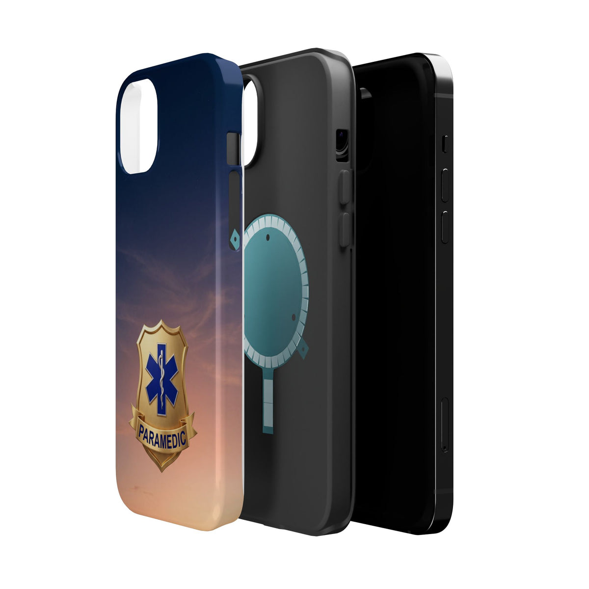 Gold Paramedic Badge Sunset Sky Phone Case — Magnetic Wireless Charging Cover