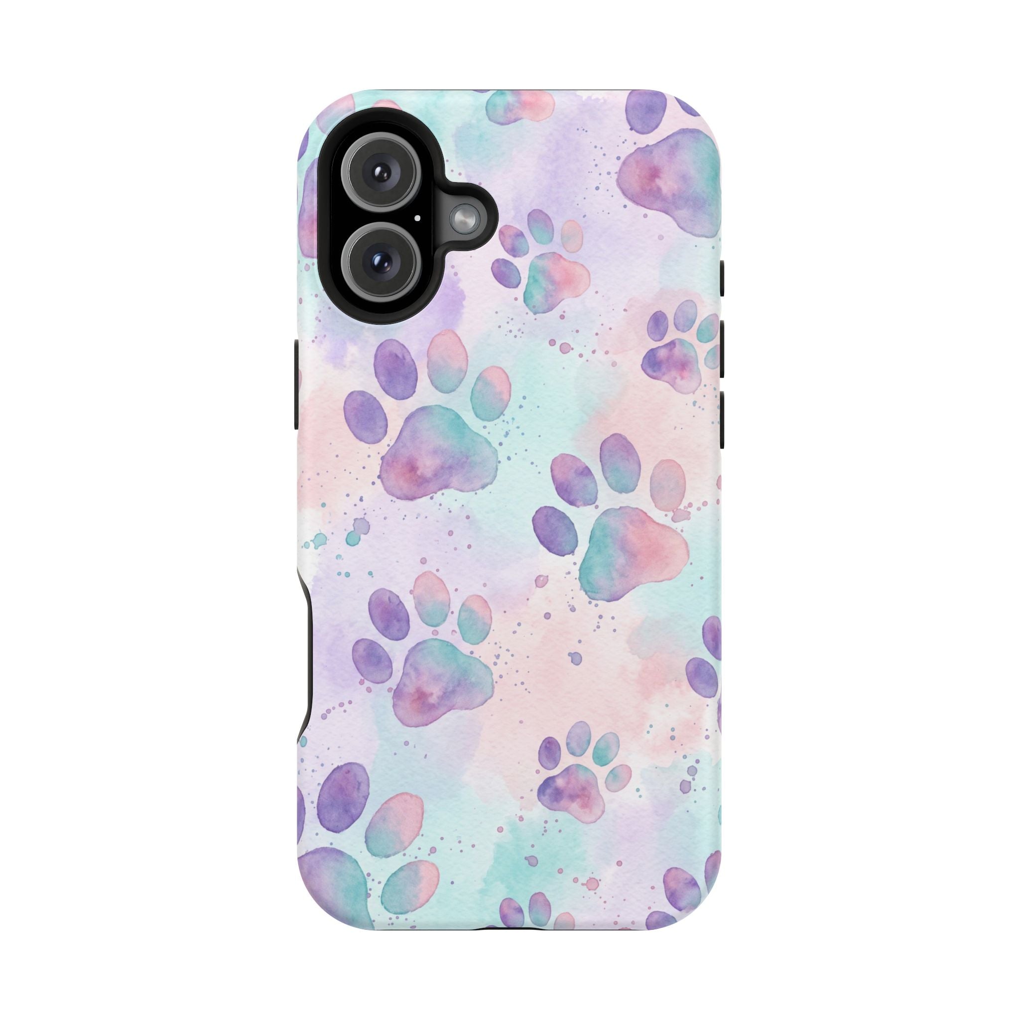 Watercolor Paw Print Phone Case — Impact-Resistant Wireless Charging Cover