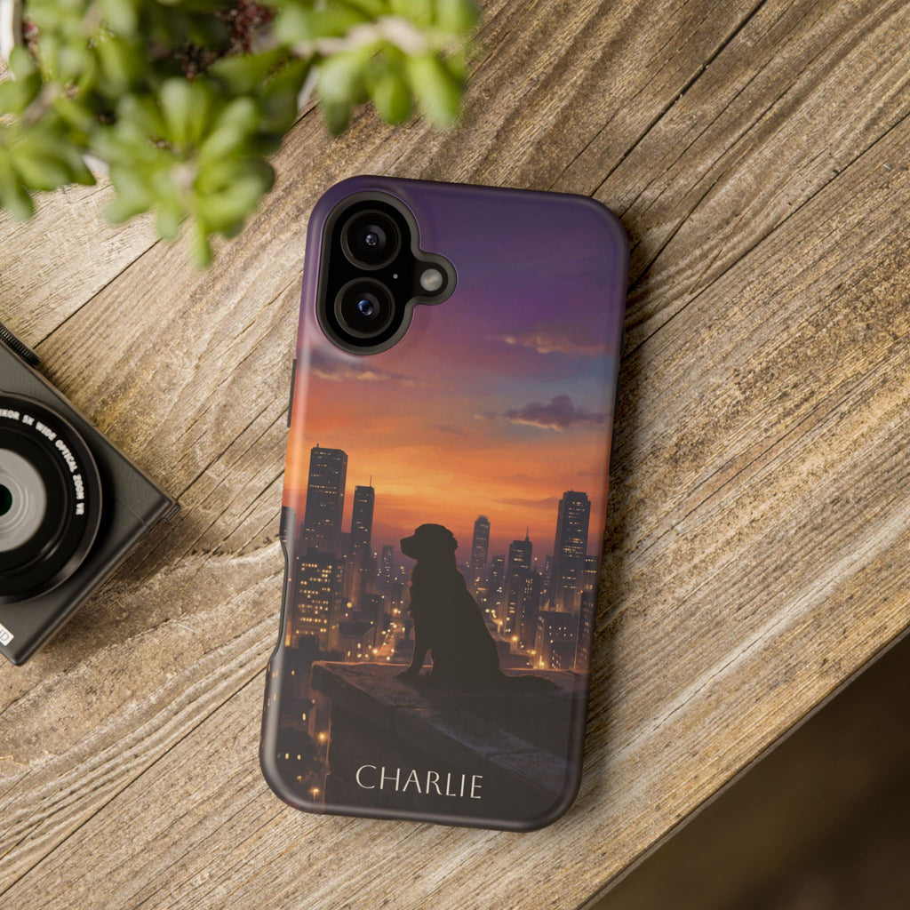 Personalized Golden Retriever City Skyline Phone Case — Wireless Charging Cover