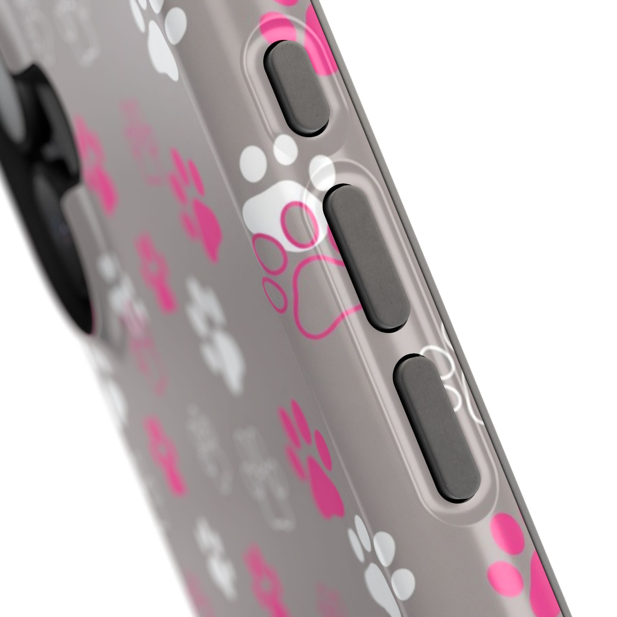 Pink & White Paw Print Phone Case — Impact-Resistant Wireless Charging Cover