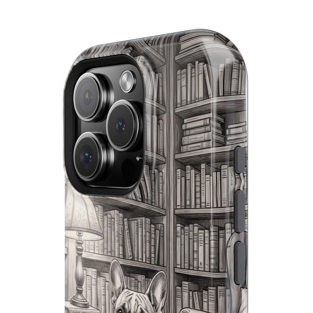 Personalized French Bulldog Library Study Phone Case — Wireless Charging Cover