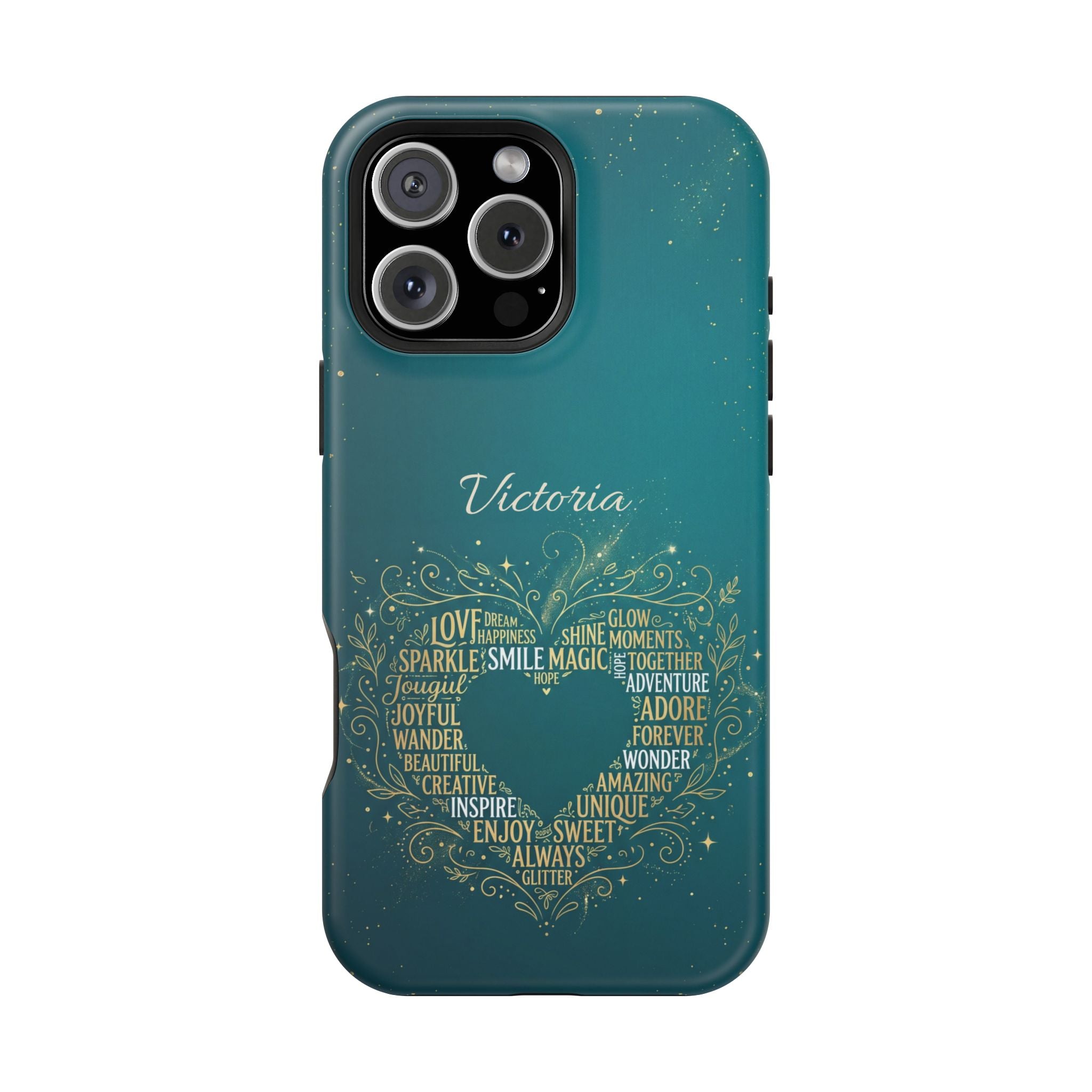 Personalized Teacher Heart Word Art Phone Case — Impact-Resistant Wireless Charging Cover