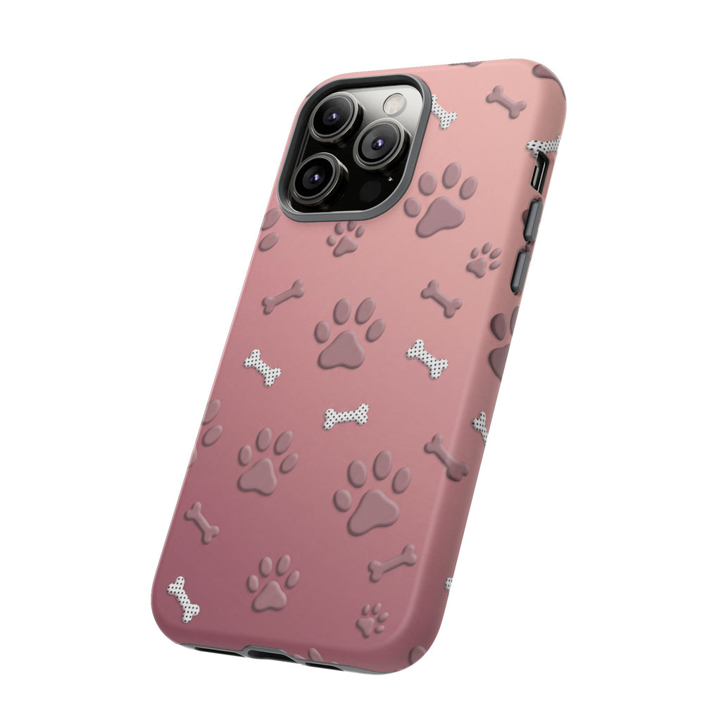 iPhone & Samsung Phone Case | Paw Print & Bone  | Dusty Rose Pattern Case for Frenchie Lovers