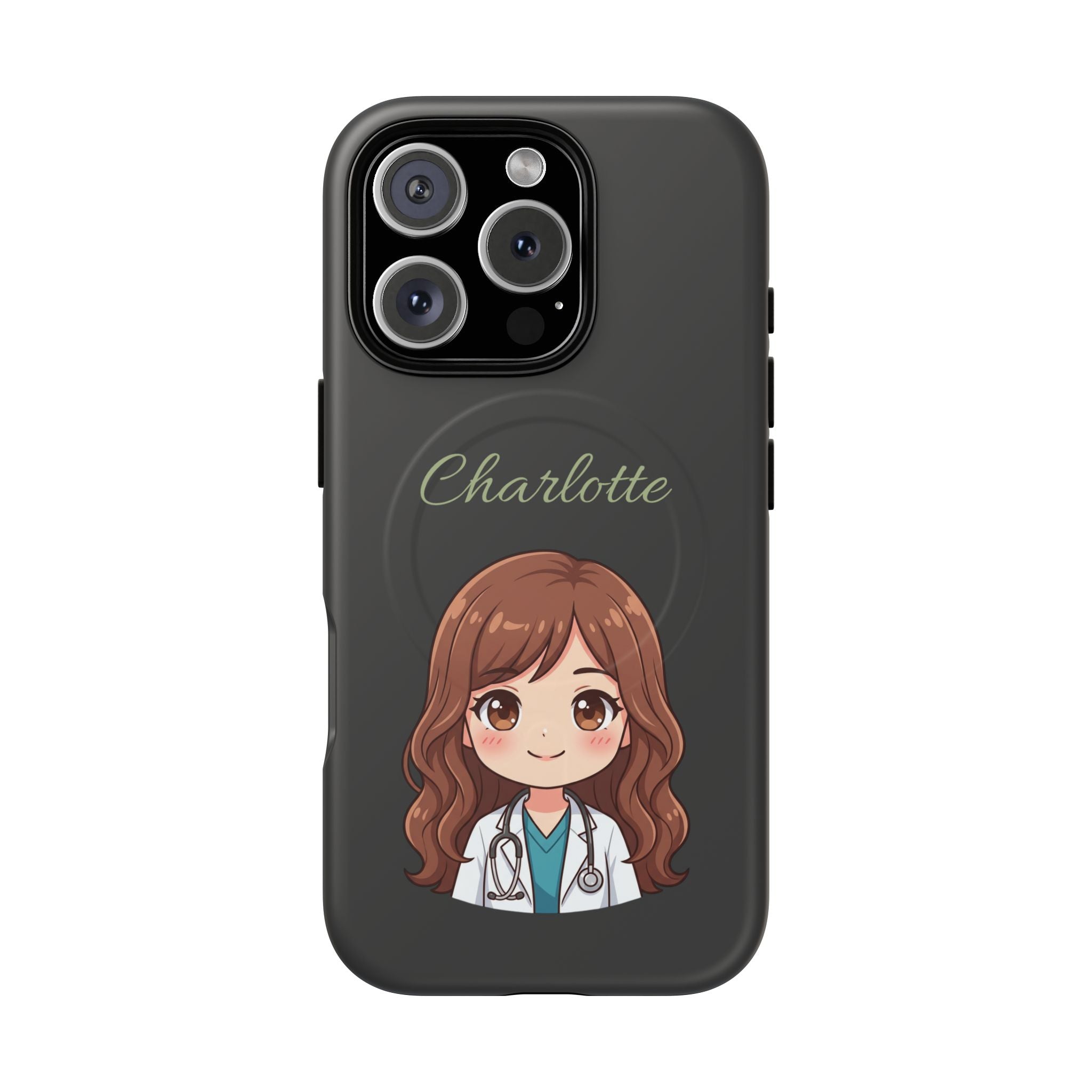 Personalized Tough Magnetic Phone Case | With Custom Name – Cute Illustrated Nurse Character Case for iPhones