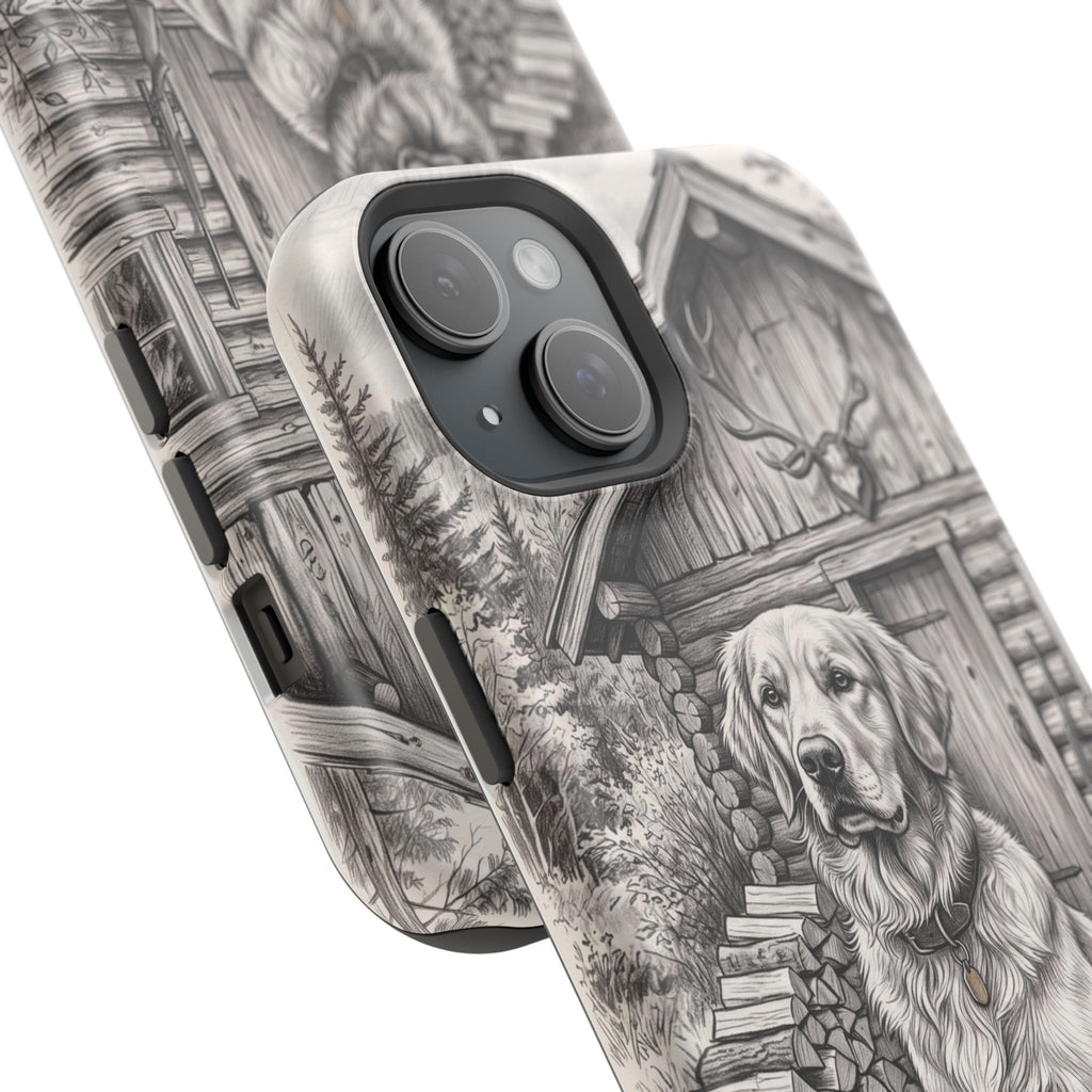 Personalized Golden Retriever Cabin Porch Phone Case — Wireless Charging Cover