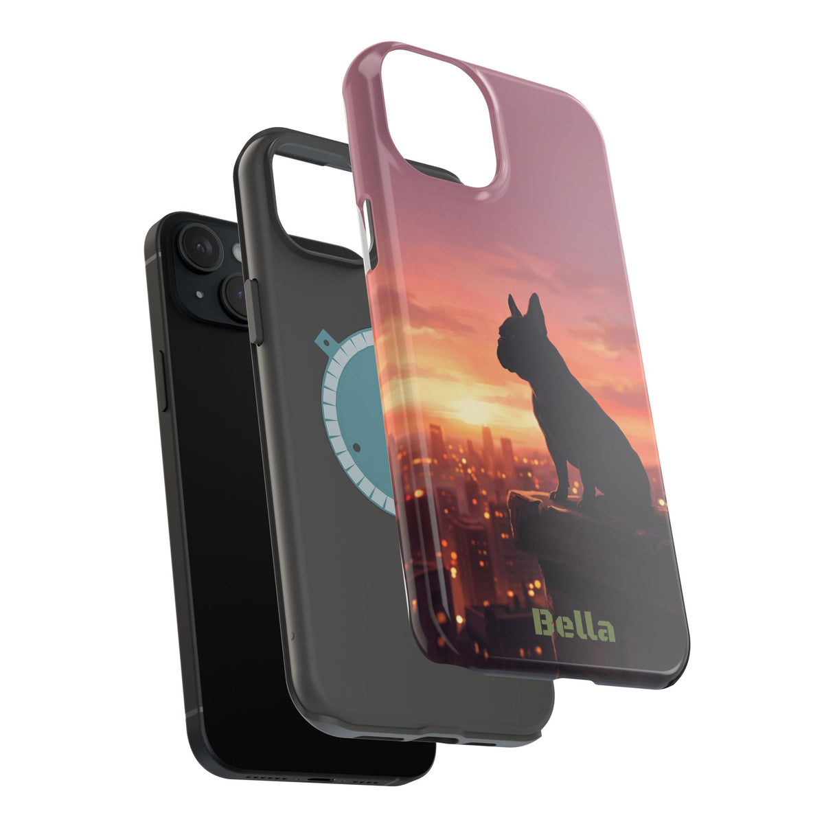 Personalized French Bulldog City Skyline Sunset Phone Case — Wireless Charging Cover