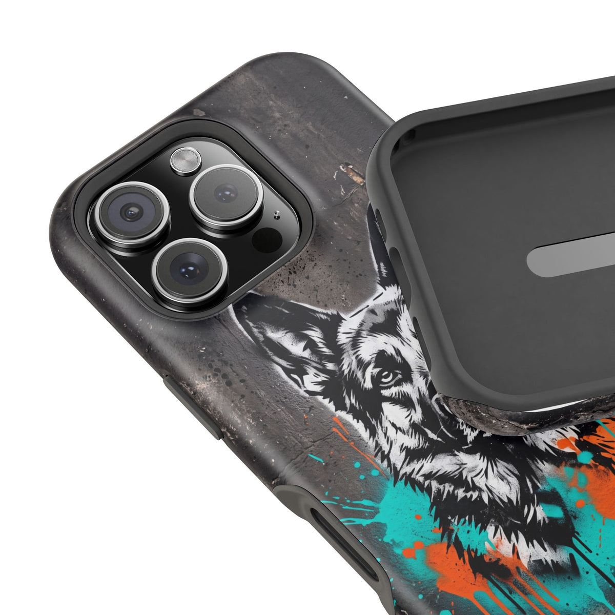 German Shepherd Phone Case | Graffiti Street Art — Tough Magnetic Case with Wireless Charging