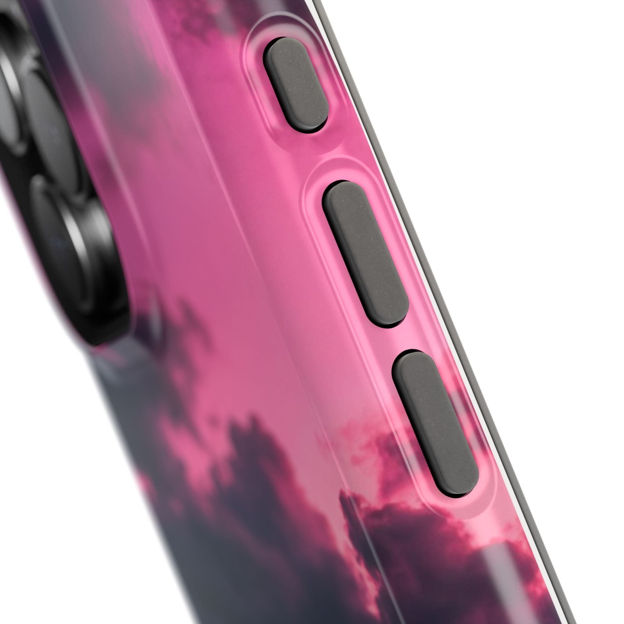 iPhone & Samsung Magnetic Impact-Resistant Phone Case — Pink Twilight Cloud with Paw Print