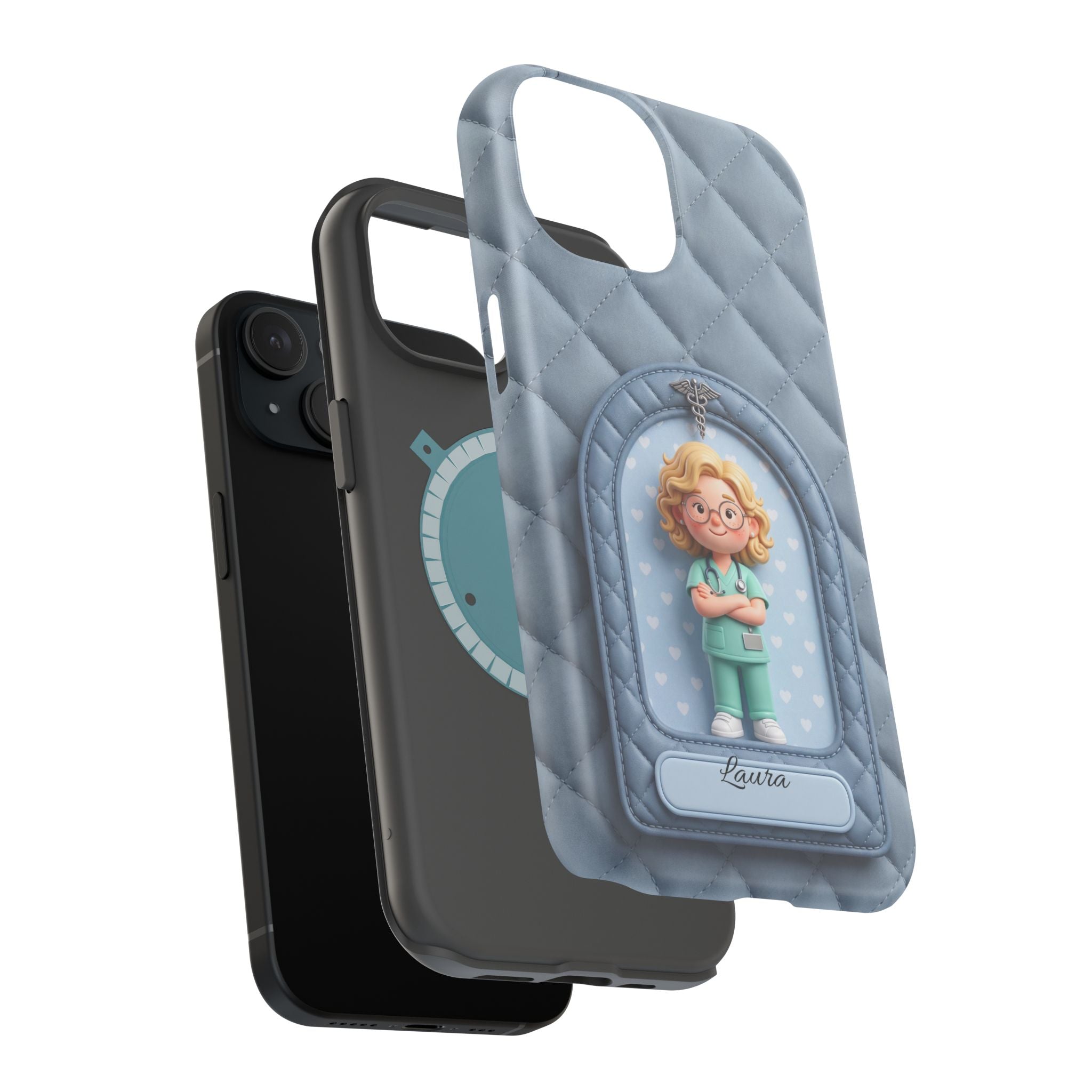 Personalized Quilted Nurse Phone Case — Wireless Charging Cover