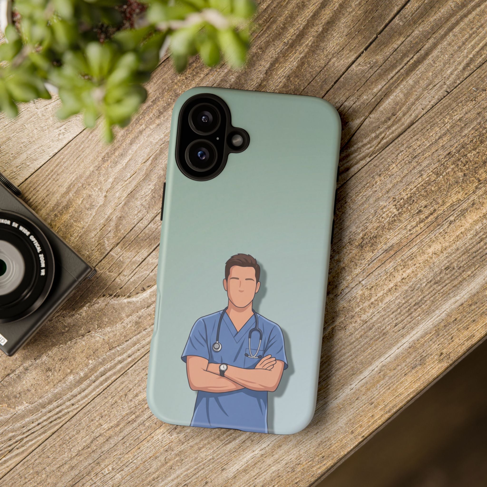 Male Nurse Phone Case | Confident Nurse in Blue Scrubs Illustration | iPhone & Samsung
