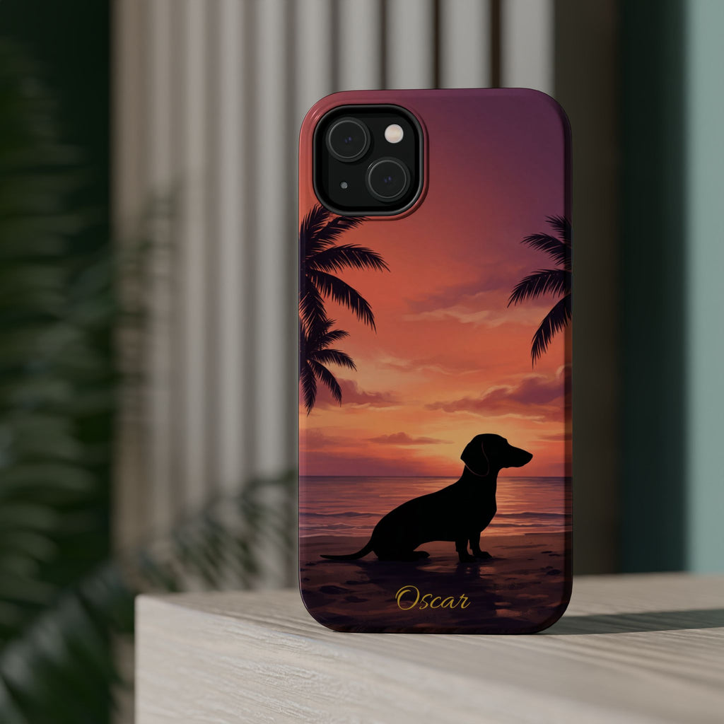 Personalized Dachshund Tropical Beach Sunset Phone Case — Wireless Charging Cover
