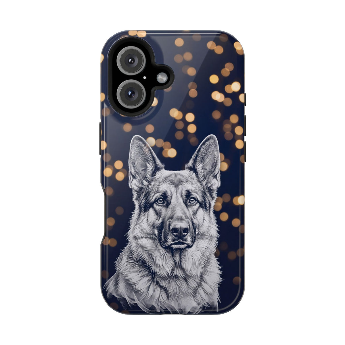 German Shepherd Phone Case | Golden Bokeh Art — Tough Magnetic Case with Wireless Charging