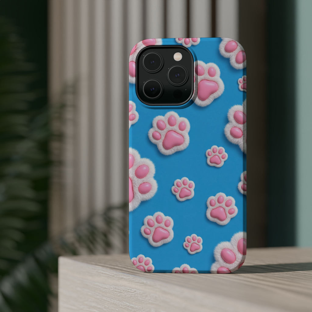 Fluffy Paw Print Phone Case | Cute 3D Pink Paw Pattern Case for Dog & Cat Lovers | iPhone & Samsung