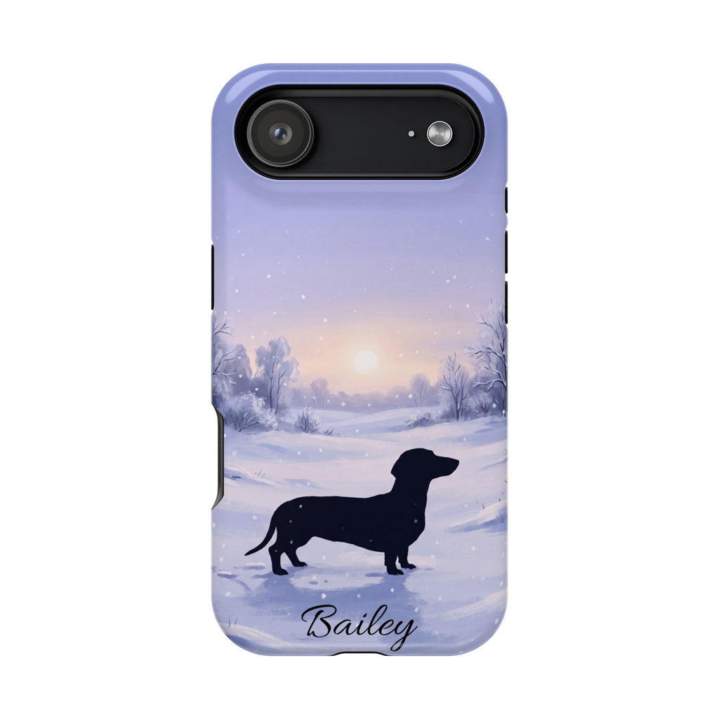 Personalized Dachshund Winter Snow Phone Case — Wireless Charging Cover