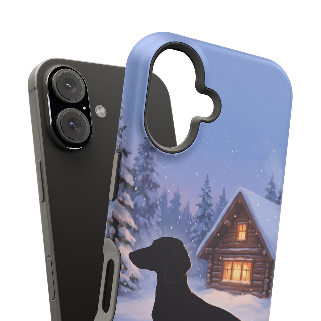 Personalized Dachshund Winter Cabin Phone Case — Wireless Charging Cover