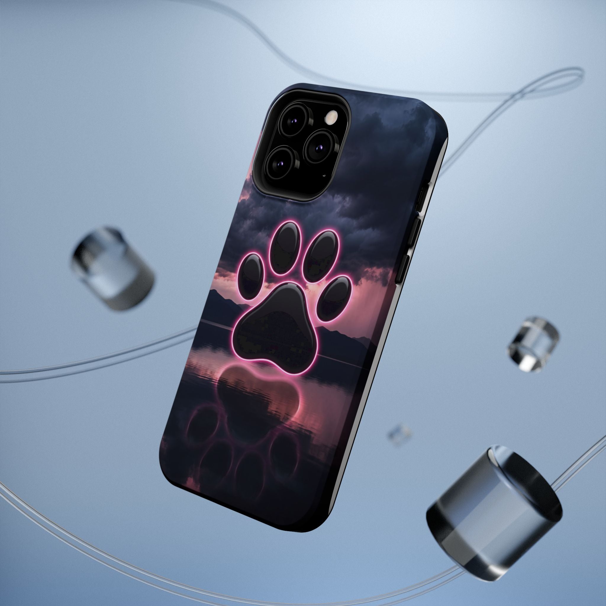 Neon Paw Print Phone Case — Impact-Resistant Wireless Charging Cover