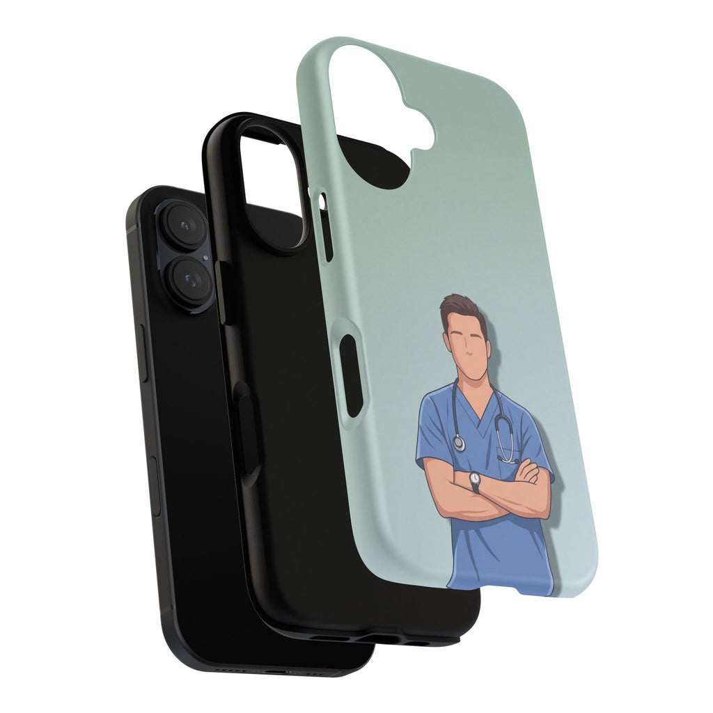 Male Nurse Phone Case | Confident Nurse in Blue Scrubs Illustration | iPhone & Samsung