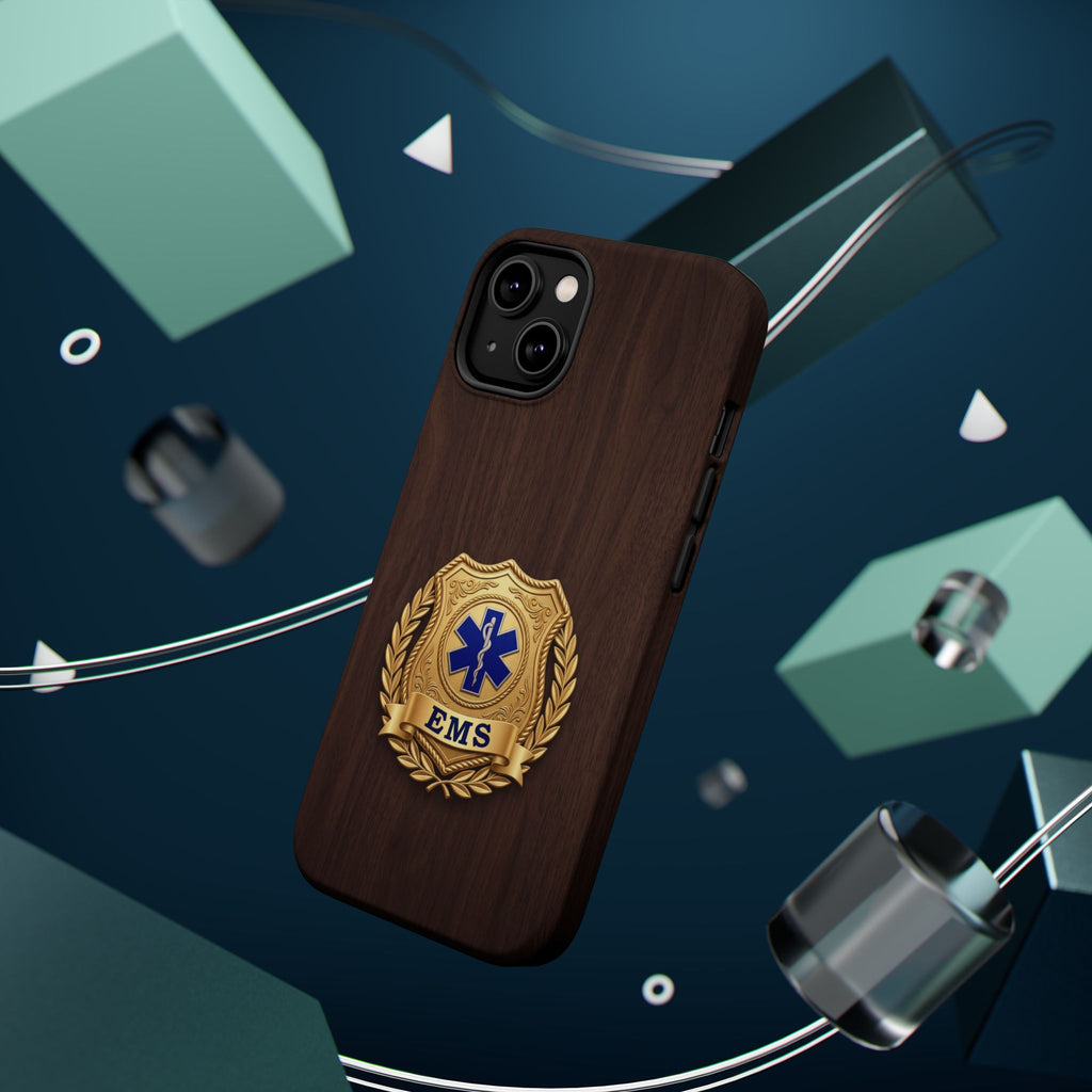 Gold EMS Laurel Badge Wood Phone Case — Magnetic Wireless Charging Cover