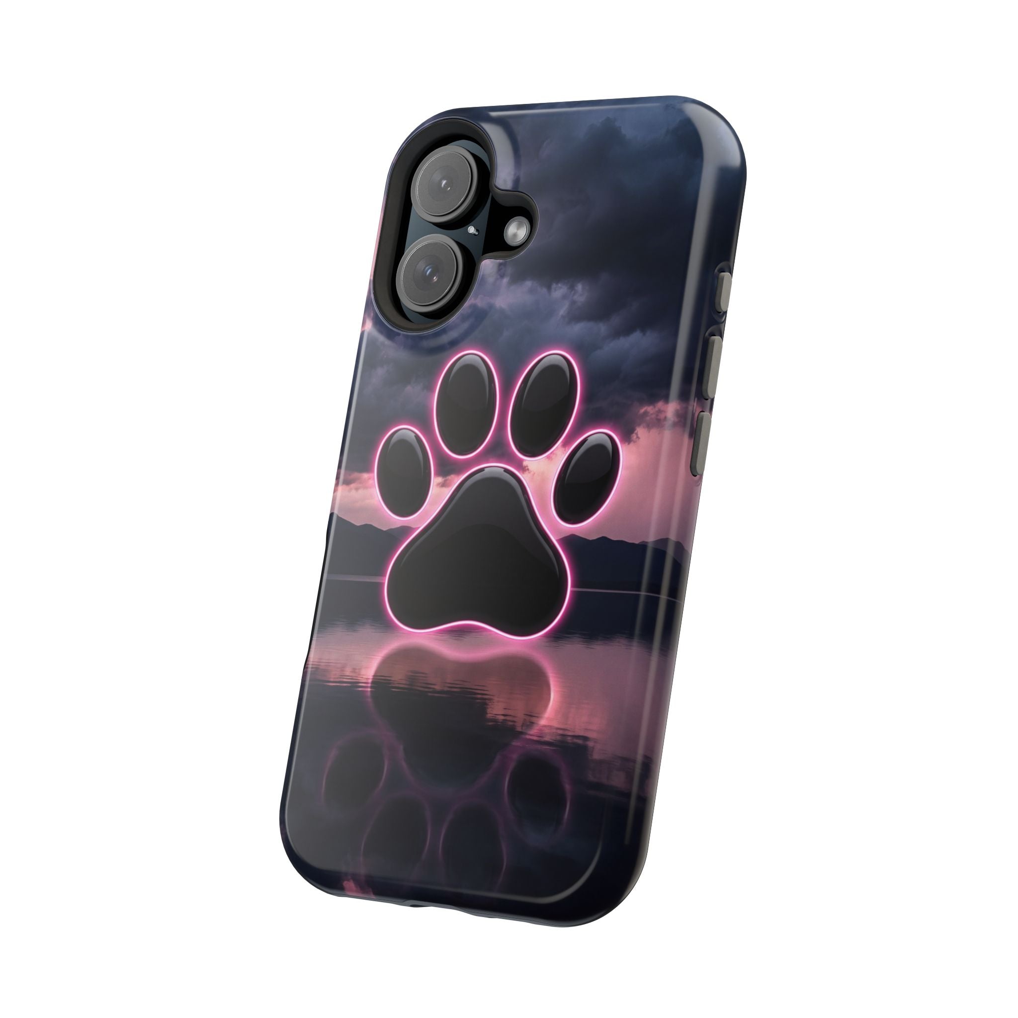 Neon Paw Print Phone Case — Impact-Resistant Wireless Charging Cover