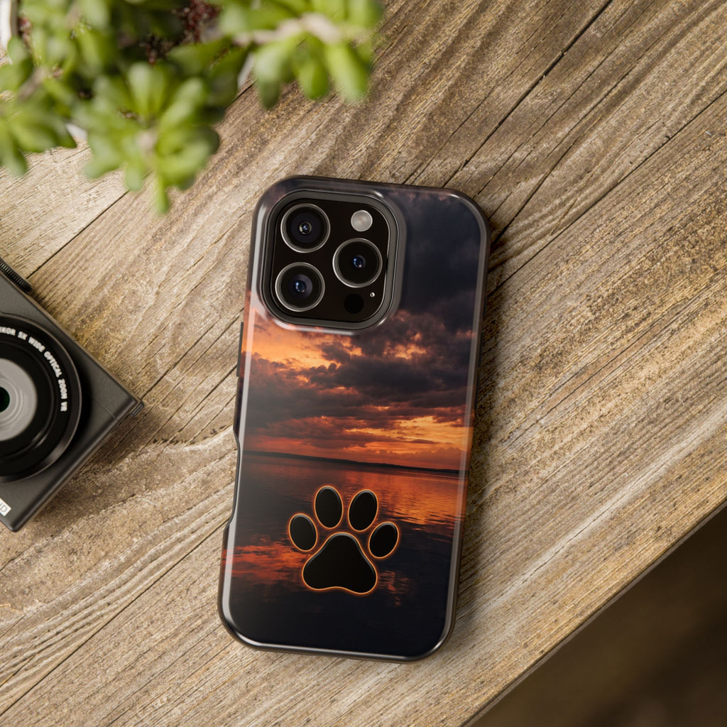 Sunset Paw Print Phone Case — Impact-Resistant Wireless Charging Cover