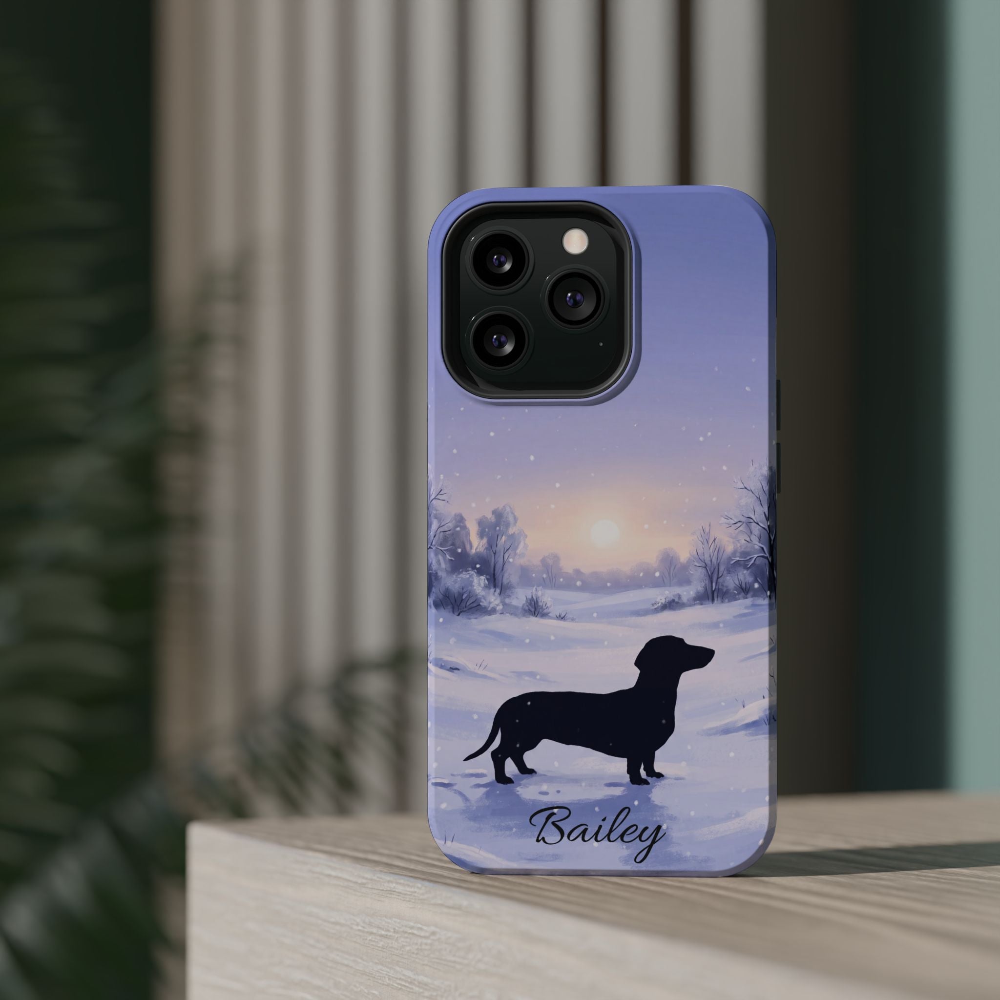 Personalized Dachshund Winter Snow Phone Case — Wireless Charging Cover
