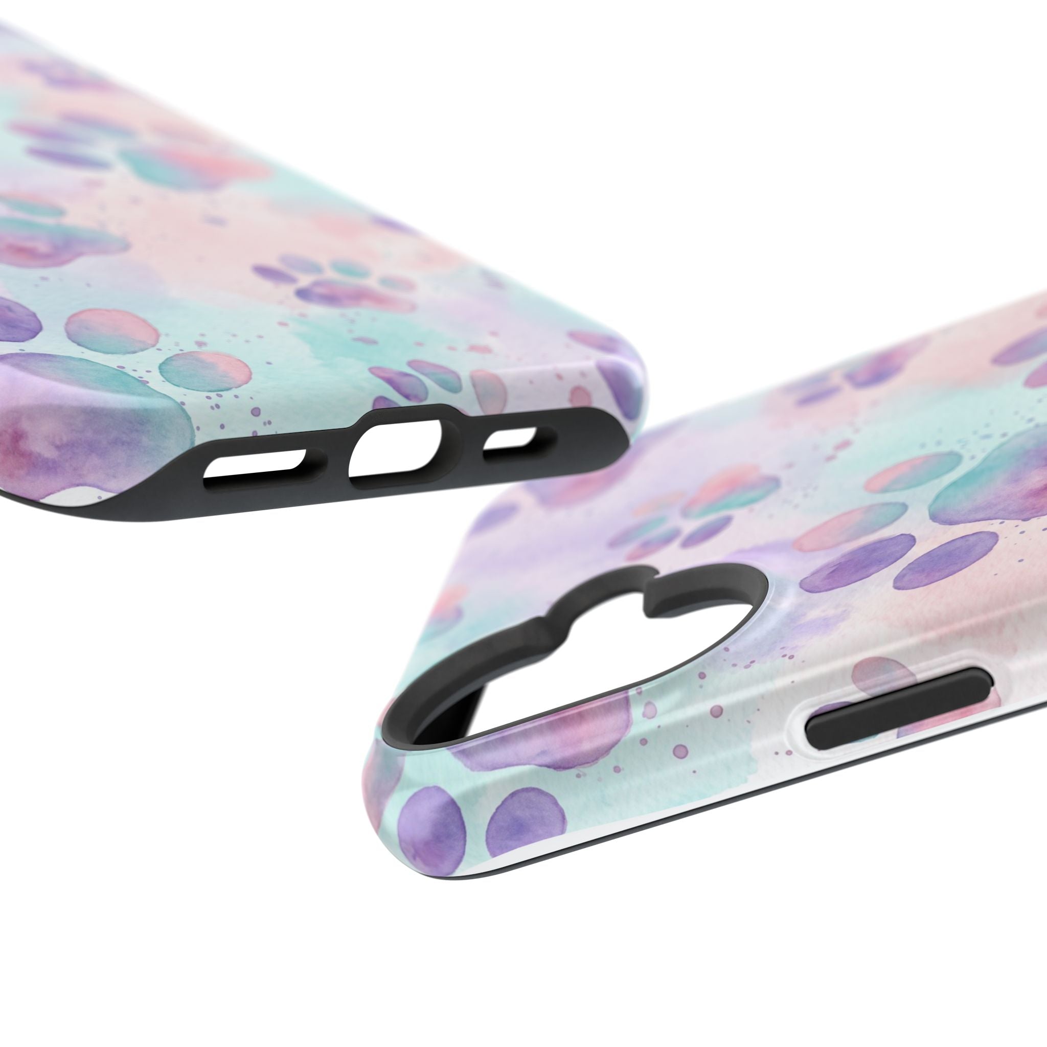 Watercolor Paw Print Phone Case — Impact-Resistant Wireless Charging Cover