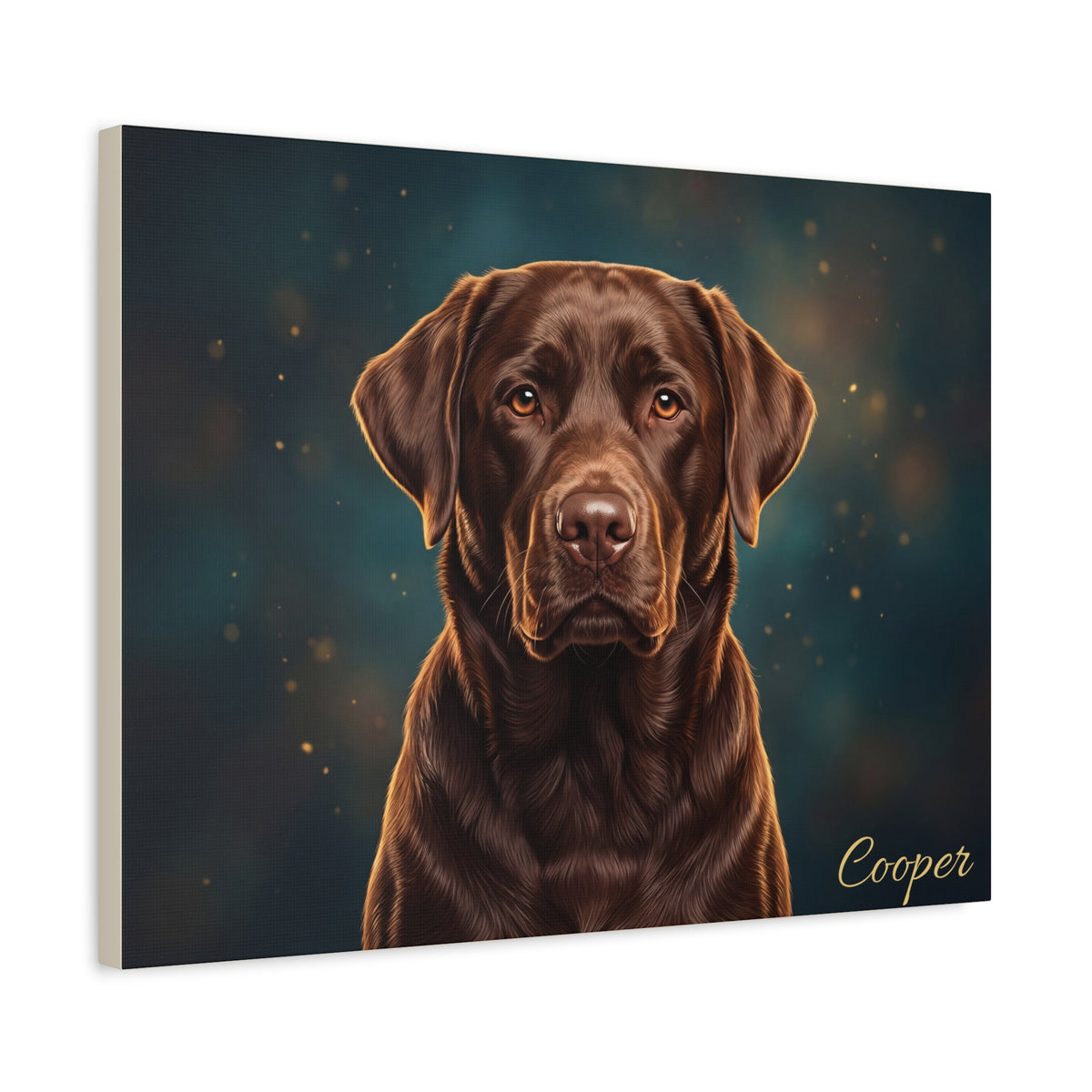 Chocolate Labrador Personalized Canvas | Golden Bokeh Wall Art