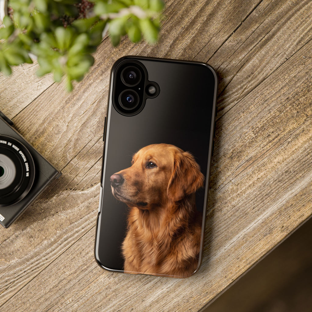 Golden Retriever Portrait Phone Case | Realistic Dog Photo on Black Background | iPhone & Samsung