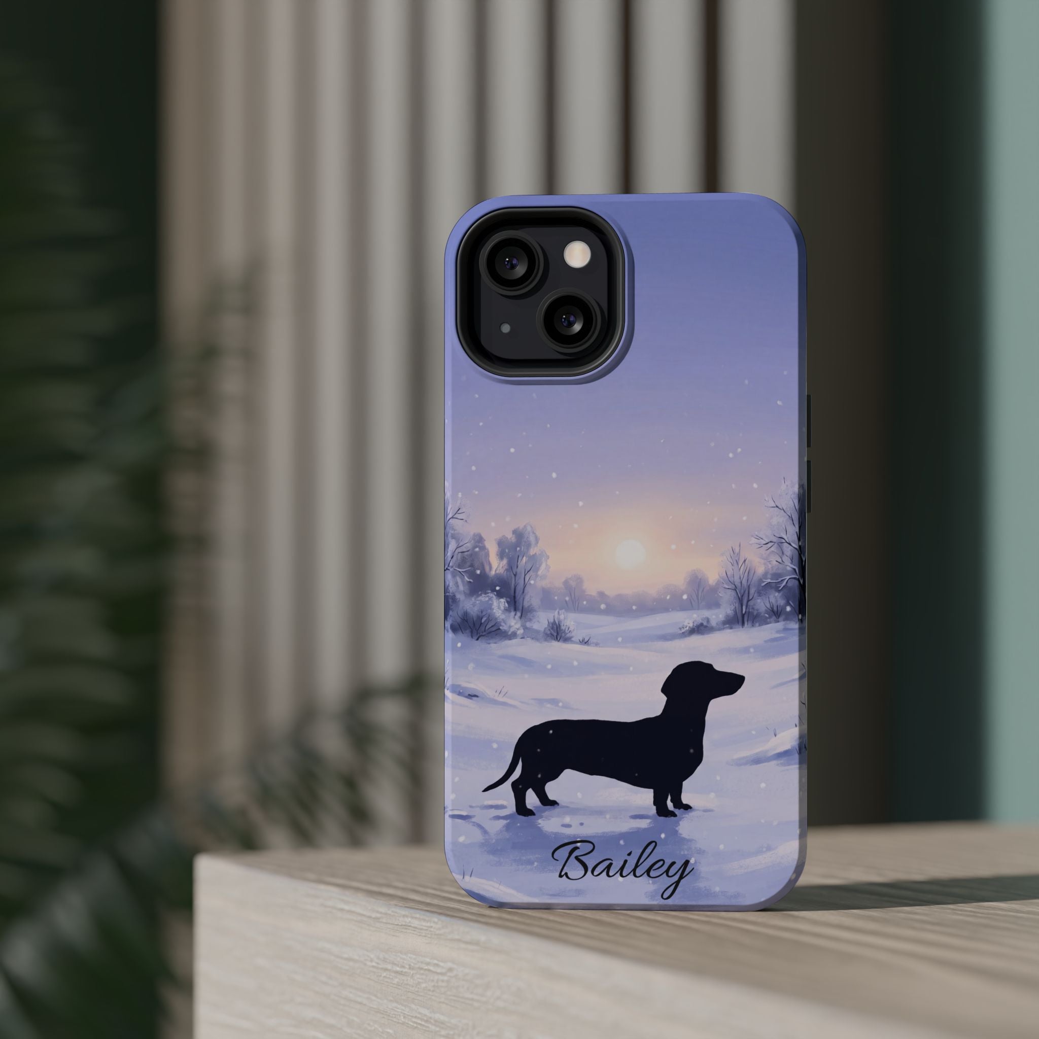 Personalized Dachshund Winter Snow Phone Case — Wireless Charging Cover
