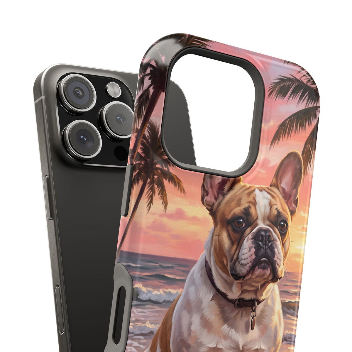 Personalized French Bulldog Beach Portrait Phone Case — Wireless Charging Cover