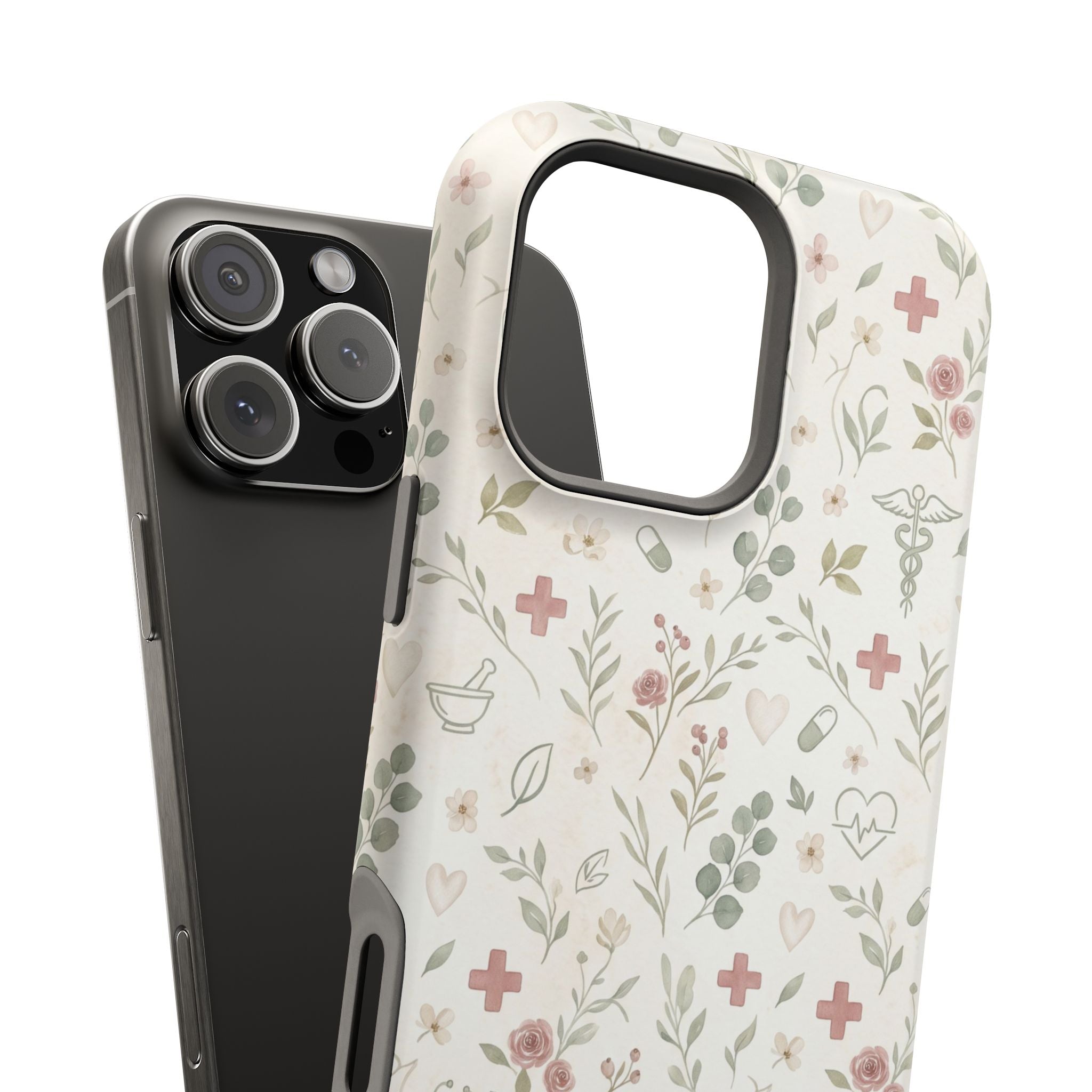 Floral Nurse Phone Case — Impact-Resistant Wireless Charging Cover