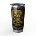 Personalized Plumber Tumbler – Industrial Black & Yellow Badge Design 20 oz