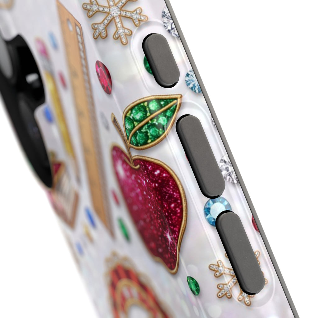 Jeweled Apple Medallion Personalized Teacher Phone Case — Wireless Charging Cover