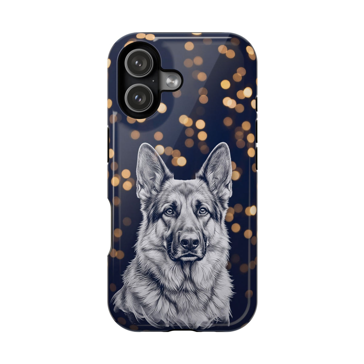 German Shepherd Phone Case | Golden Bokeh Art — Tough Magnetic Case with Wireless Charging