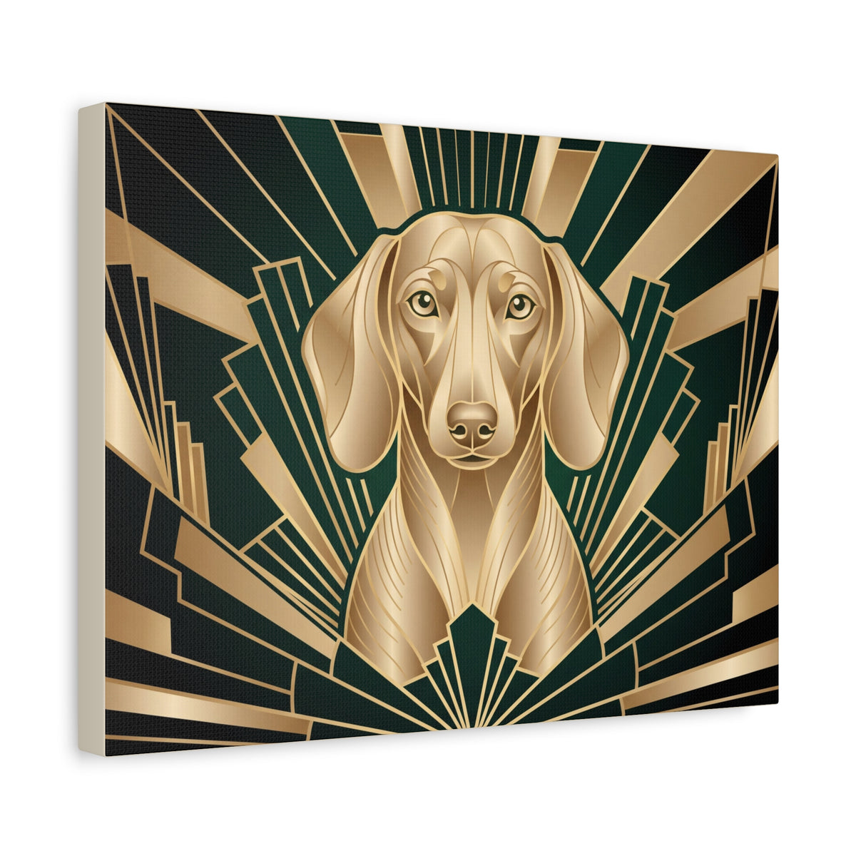 Dachshund Canvas | Art Deco Emerald & Gold Wall Art