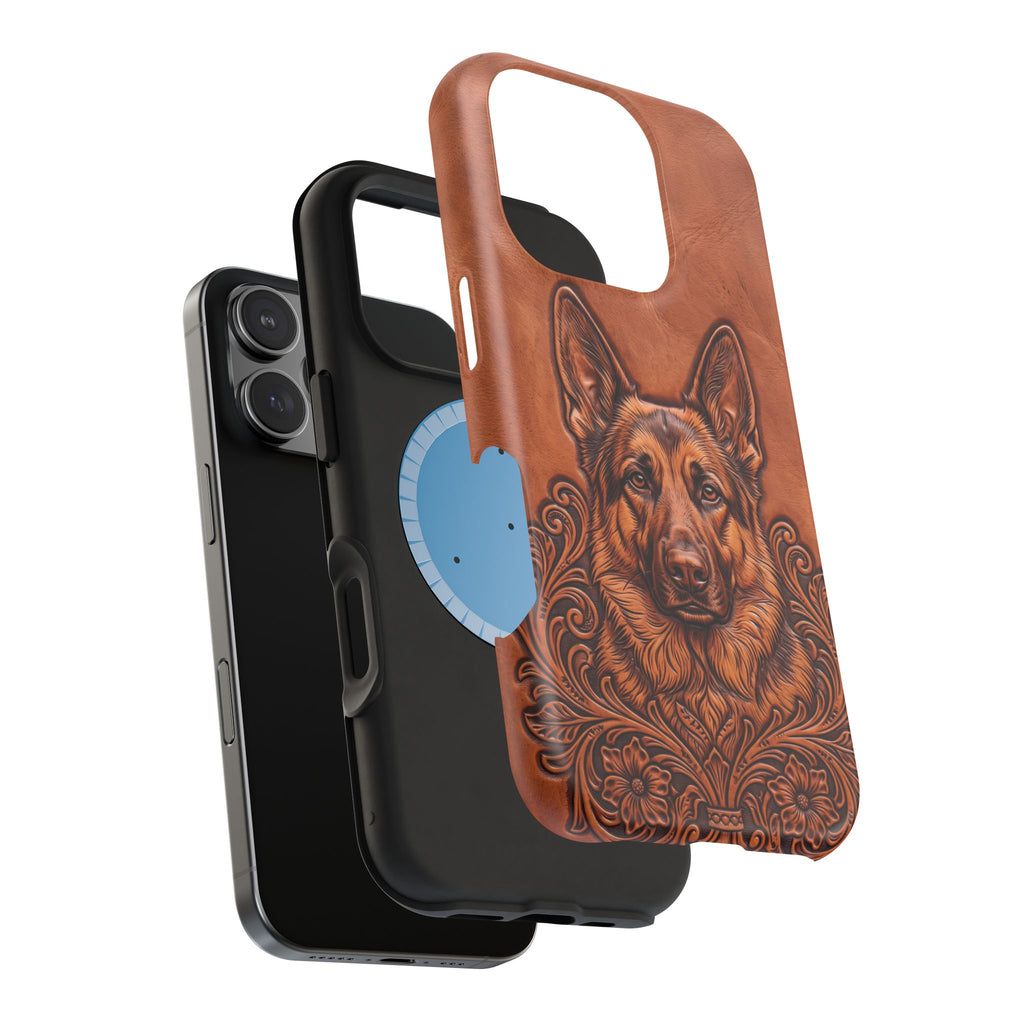 German Shepherd Phone Case | Western Tooled Art — Tough Magnetic Case with Wireless Charging