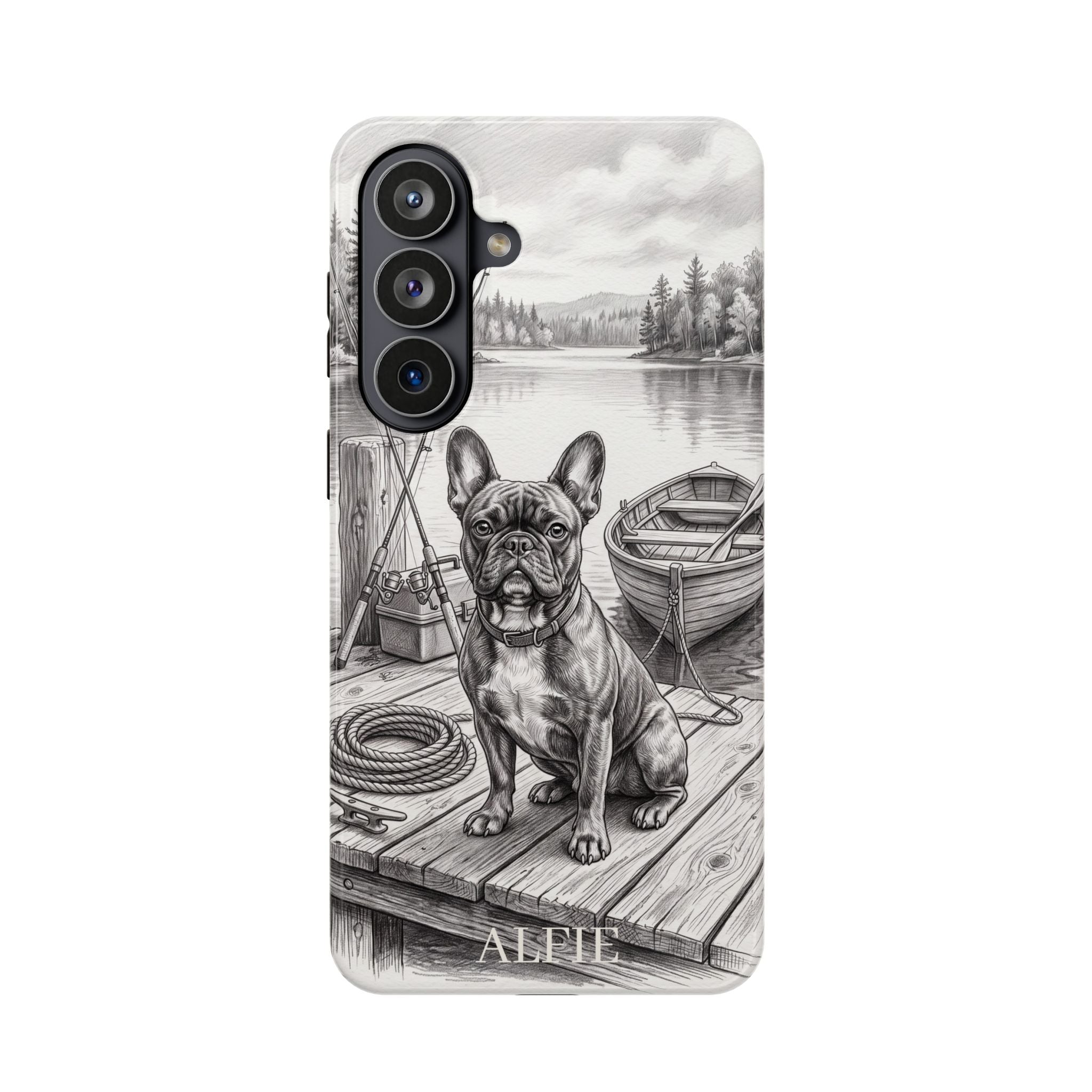 Personalized French Bulldog Lakeside Dock Phone Case — Wireless Charging Cover