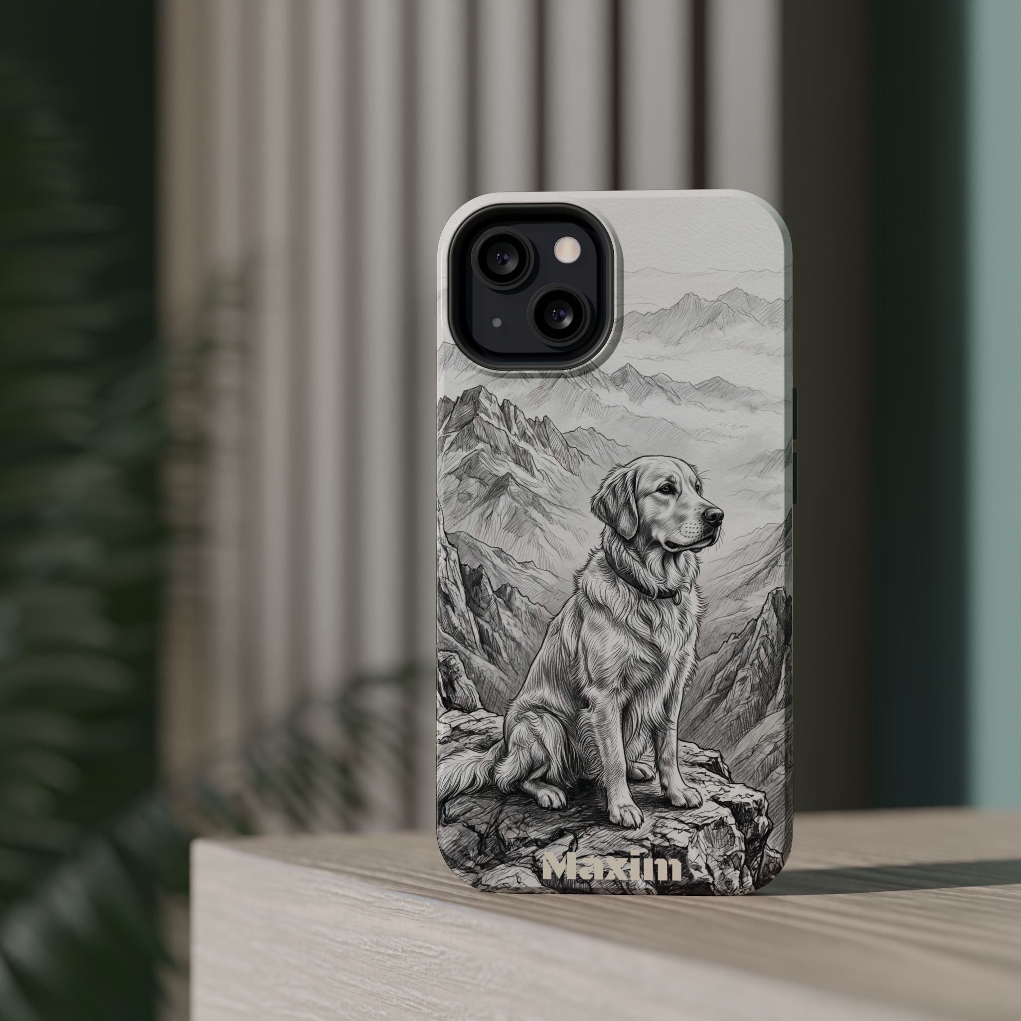 Personalized Golden Retriever Mountain Peak Phone Case — Wireless Charging Cover