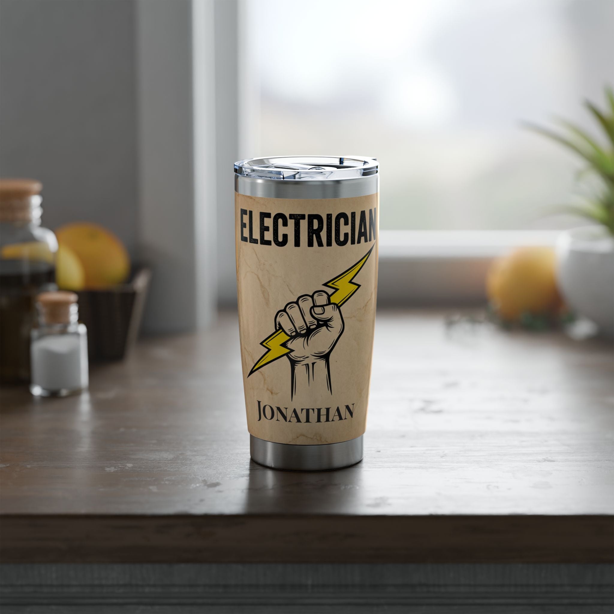 Personalized Electrician Knowledge Tumbler – Custom Name Kraft Paper Design 20 oz