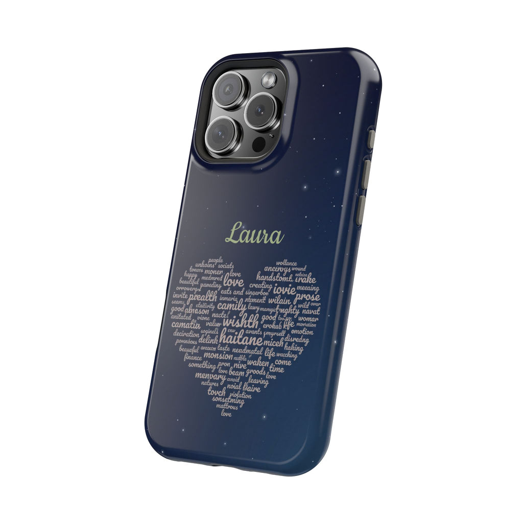 Personalized Teacher Heart Word Art Phone Case — Navy Wireless Charging Cover